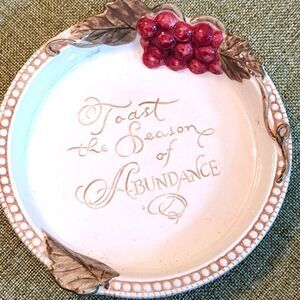 Vintage Ceramic Candle or Wine Bottle Coaster - Harvest Motif